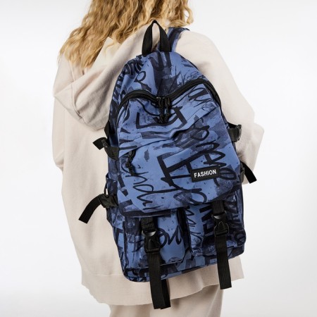 Youth backpack from textiles on lightning, 3 pockets, blue color-5