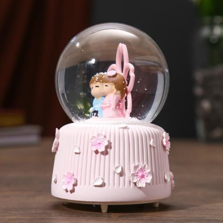Souvenir polystone water ball light, music "kids at a large flower" mix 12x8x8 cm-3