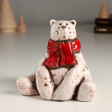Souvenir Ceramics "White Surprised Bear in a red scarf" 9.4x11.4x10.1 cm