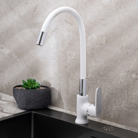Kitchen mixer "RMS" SL123W-016F-1, flexible spout, single-leaf, white/chromium-1