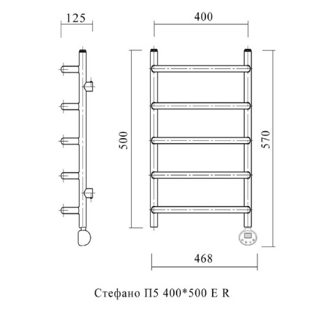 Domoterm electric heated towel rail "Stefano", 400 x 500 mm, 5 crossbars, right, chrome-3