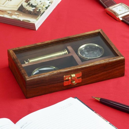 Souvenir set in the casket "Captain" (magnifier, compass, telescope) 17x10.5x3.2 cm-1