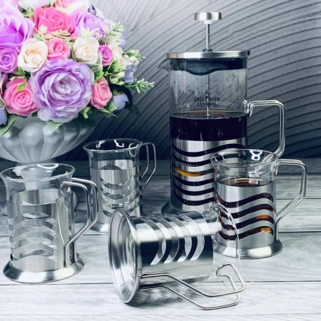 French press and 4 cups Lenardi, 1 l