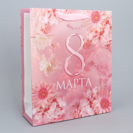 Gift Package laminated, packaging, “since March 8”, flowers, m 30 x 26 x 9 cm-1