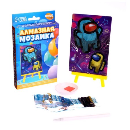 Diamond mosaic with partial filling on the stand for children "Game World", 10 x 15 cm-3