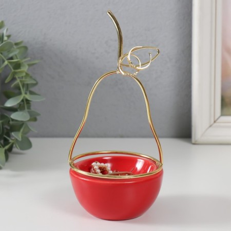 Souvenir ceramics, metal stand "pear" red with gold 8x8x17 cm