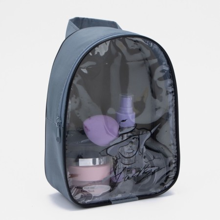 Cosmetic bag with a handle, a gray color-3