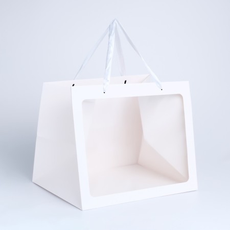 Gift package with a wide bottom and window 35 x 29 x 28 cm, white
