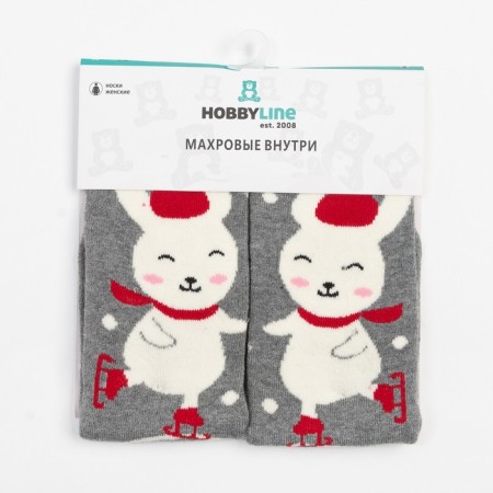 Women's socks with terry inside "Bunnies on skates", size 23-25-4