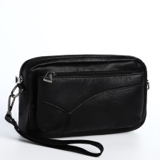 Male bag over the shoulder, artificial leather, black color