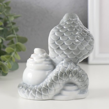 Souvenir Ceramics "Cobra with a bowl with coins" White with gold 5.8x9.5x11 cm-3