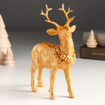 Souvenir Polystone "Golden Deer with a wreath on the neck" 11.8x5.7x16.8 cm