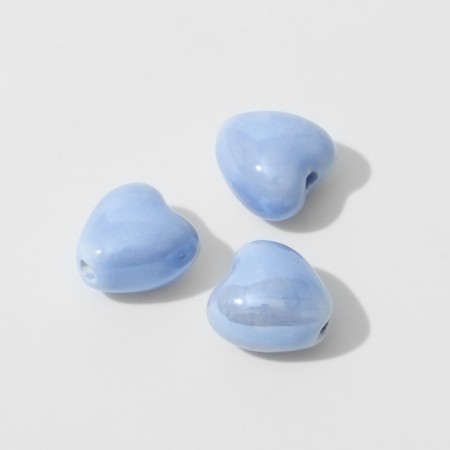 Ceramic beads "heart" 12 mm, (set of 3 pcs.), Blue color-1