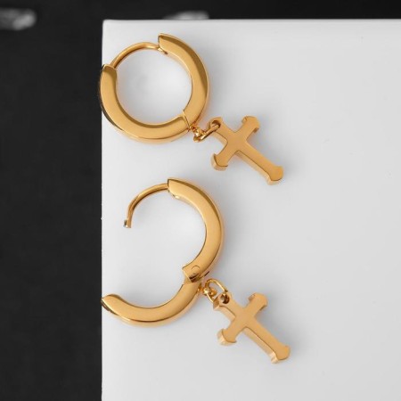 Ring earrings “crosses” mini, d = 1.3 cm, color gold-1