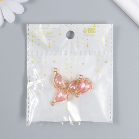 Decor for creativity plastic "drop with golden flowers" pink crystal 2x1.2 cm-4