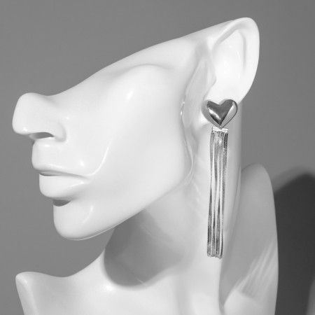 Hanging earrings "stereo" heart, color silver-3