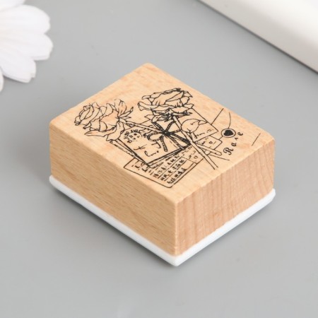 Printing wood, rubber "roses and letters" 5x4x2.5 cm-1