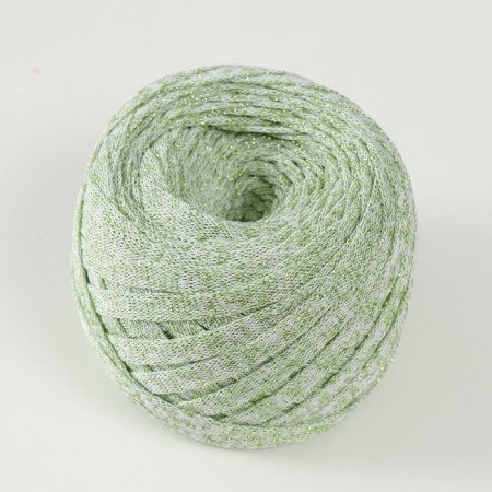 Knitted yarn "Ribbon" with Lurex 85m/170 ± 5 g (white, lurex: light green)-1