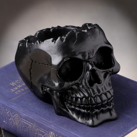 Figure Aromatic candle in concrete "Skull", 14x11 cm, black, cookies and skin