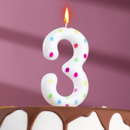 A candle in a cake for a birthday "Confetti", the number "3", a giant, 9 cm