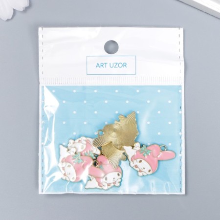 Decor for creativity metal, enamel "Bunny in pink cap" White 2.6x1.9 cm-3