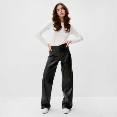 Women's trousers (eco-leather) minku: classic color black, rn 48-1