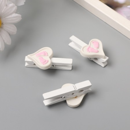 Decor for creativity wood "Procher. Heart with legs" Pink set 3 pcs 1.7x3x5 cm-2