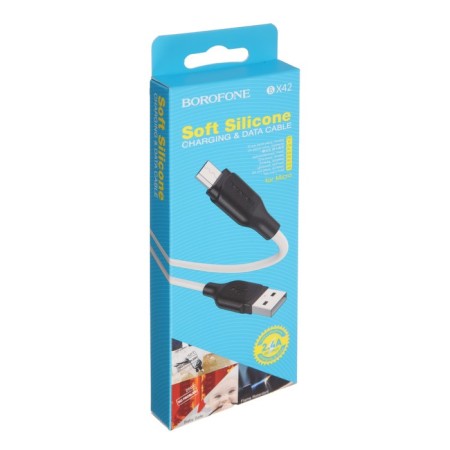 Cable Borofone BX42, microUSB - usb, 2.4 a, 1 m, tpe braid, white-3