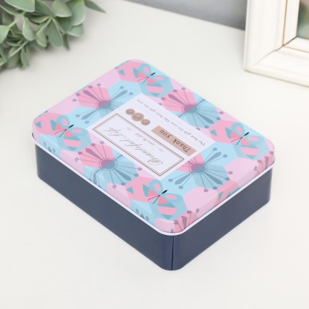 Rectangular metal box "Butterflies and flowers" 12.5x9.5x4.2 cm-1