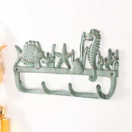 Hooks decorative cast iron "Underwater World" Green Patina 15x29x3 cm-1