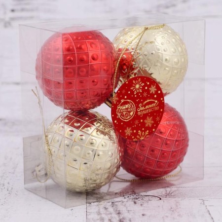 Set of balls plastic D-6 cm, 4 pcs "Olivia" red gold-1
