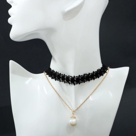 Choker "bead" lace, white-black-gold color, l = 30 cm
