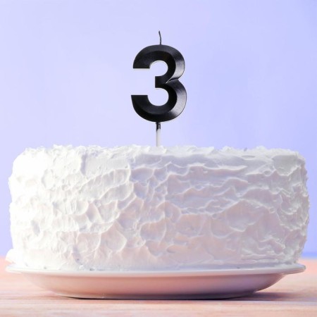 Candle for the cake, number "3", black.