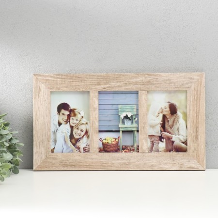 Photo frame wood, glass in 3 photos 10x15 cm "Rustik" gray 39x22 cm