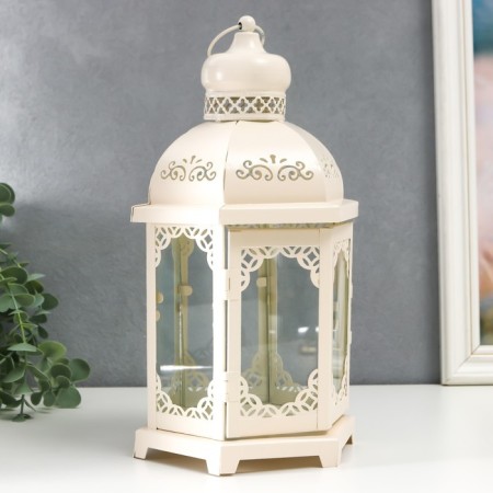 Climber Metal, glass "Lantern - flowering monograms" D -10 cm white 13.5x15x29 cm-2