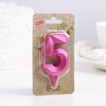 Candle in the Cake "Fine", number "5", pink metallic, 6.5 cm-3