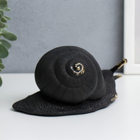 Souvenir Polystone "Black Snail" Golden Patina 8x11x16 cm-2