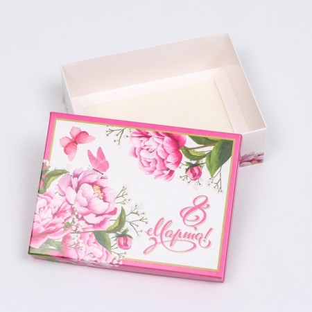 Gift box "March 8, peonies", pink, 16.5 x 12.5 x 5.2 cm-3