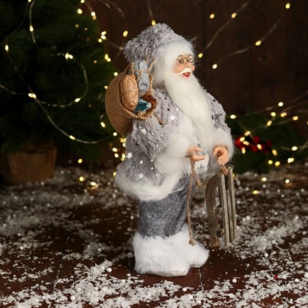 Santa Claus "Brilliant fur coat and sleigh" 28 cm, silver-1