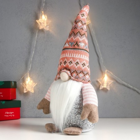 Interior light doll "Santa Claus Luminous nose, in a pink cap with patterns" 33x17x12 cm-3