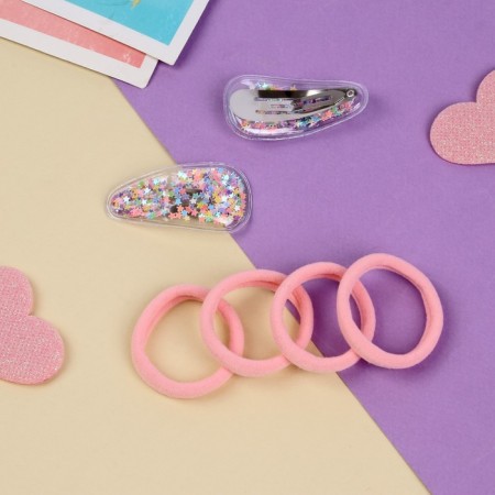Hair set "Ariel" (4 gum 4 cm, 2 invisibility 5 cm) classic, pink-2