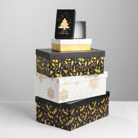 A set of boxes 10 in 1 “gold”, 12 x 7 x 4–32.5 x 20 x 12.5 cm, New Year-2