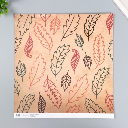 Scrapbooking paper bilateral "leaves and manuscript" density 180 g 30.5x32 cm-3