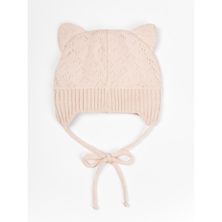 A cap on ties with ears Children's Amarobaby Pure Love Kitten, with a lining, size 46-48 cm, milk color-3