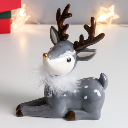 Souvenir Ceramics "Olenenok with a down necklake" Gray 17.2x8.3x14.8 cm