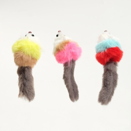 Mouse made of artificial fur, up to 17 cm with a tail, a mix of flowers-2
