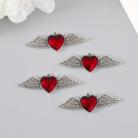 Decor for creativity Metal "Red Heart Wings" silver enamel 5.3x1.8 cm-2