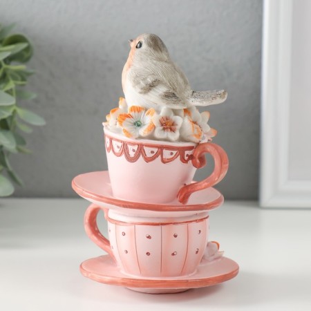 Souvenir Polystone "Snegier sits on cups, with flowers" 9x9x14 cm-2