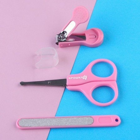 Children's manicure set, 3 subjects: scissors, saw, niceps, from 0 months, pink color