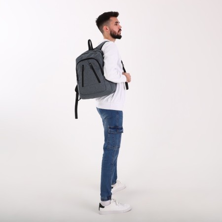 A backpack with a zipper, "saxi", outer pocket, gray color-8